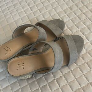 Gray strappy heels